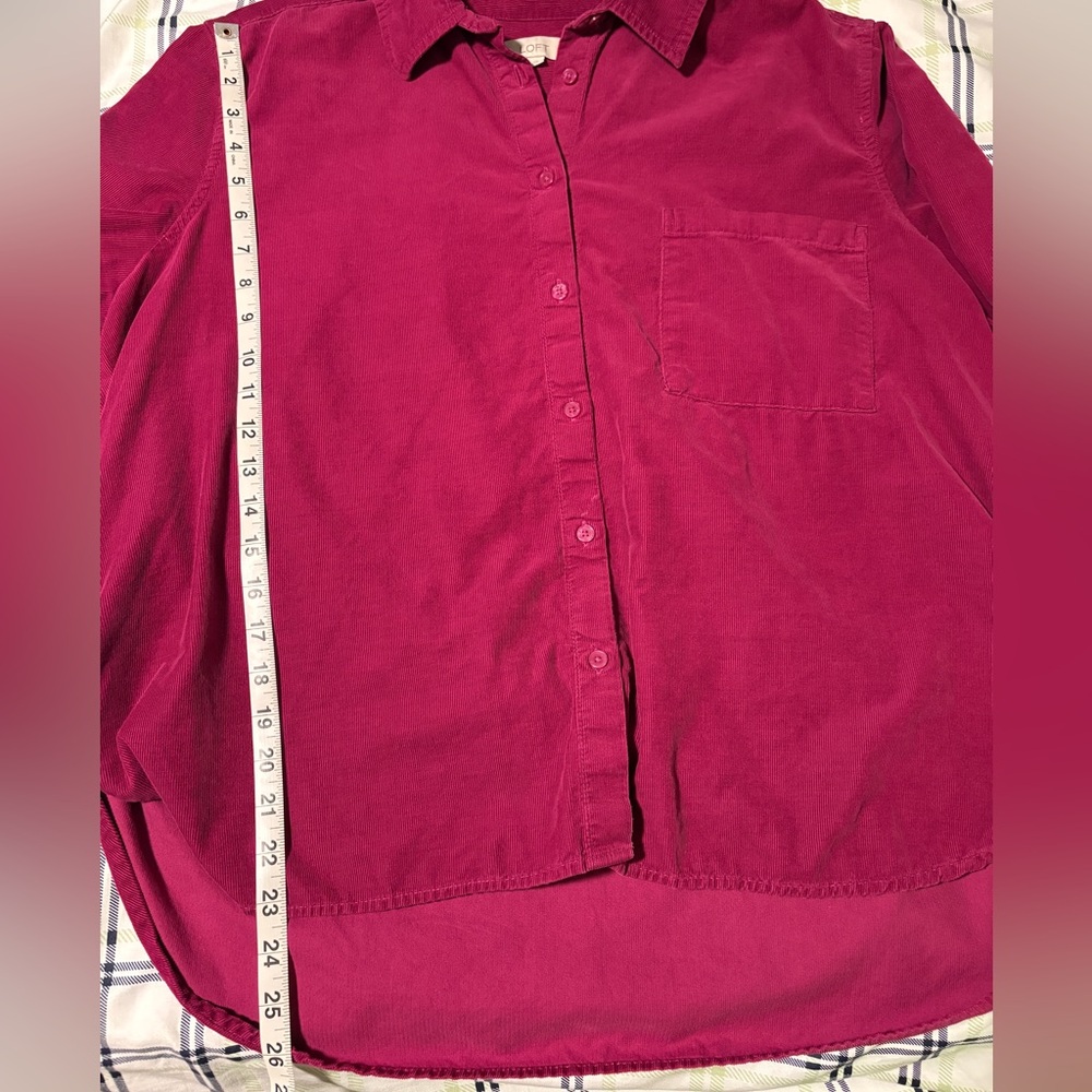 LOFT Corduroy Button-Up Shirt in Berry - Picture 3 of 5